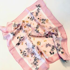 NWT MARJA KURKI Square Scarf,
100% Silk Floral and Butterfly Print, light pink
